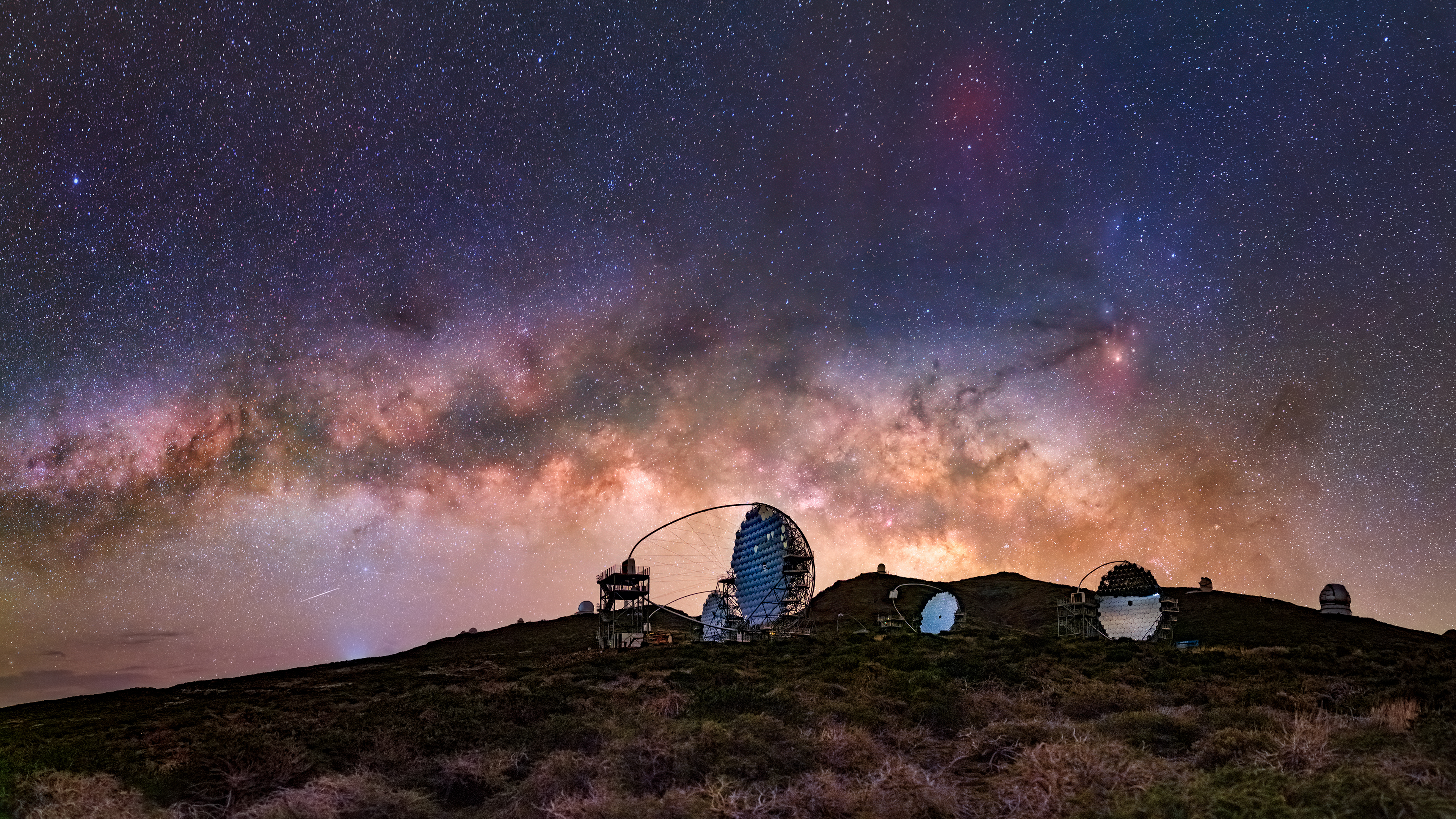 The Milky Way and the four LSTs at the Roque de los Muchachos Observatory