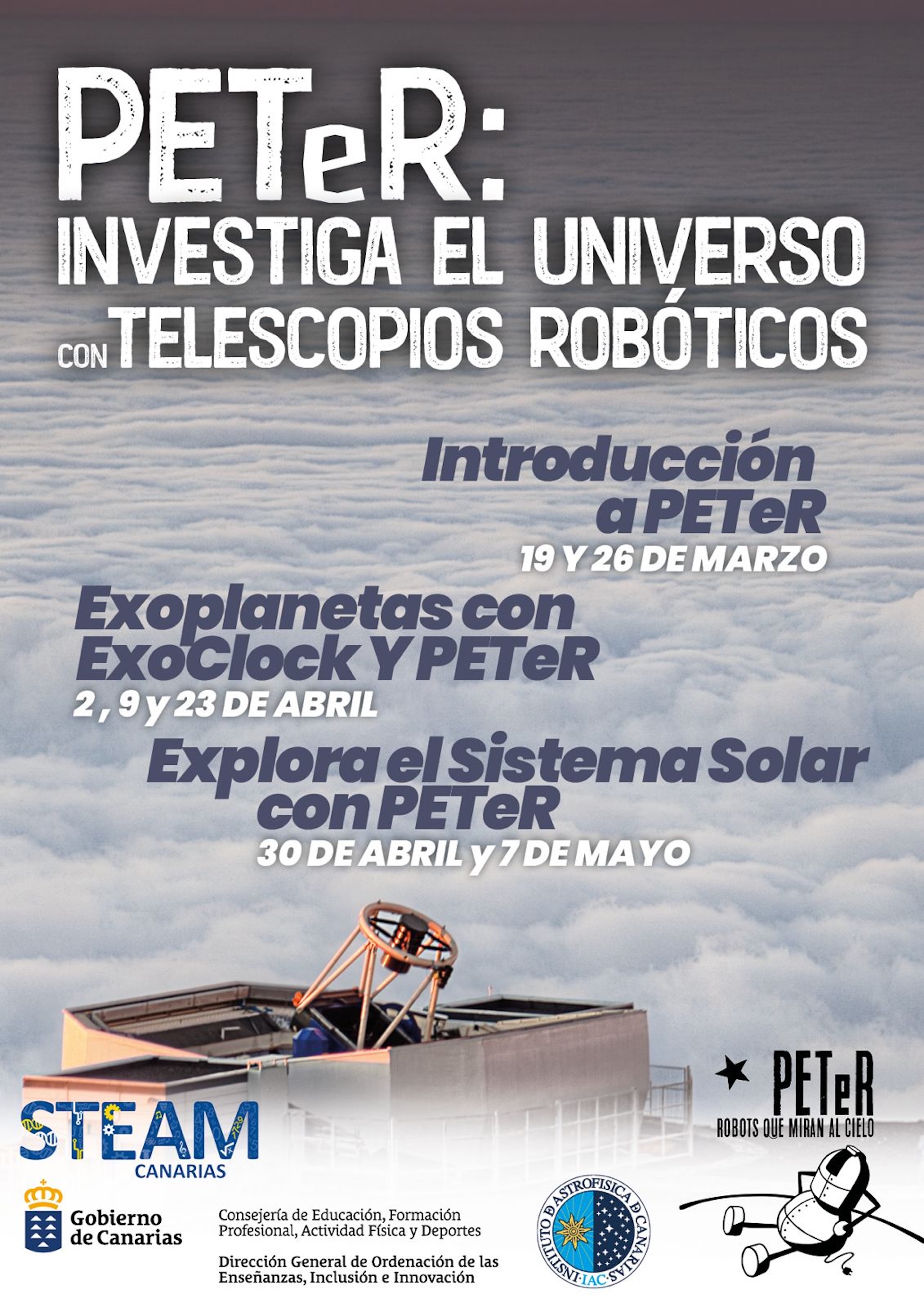 Poster of the online training for teachers of the IAC's Educational Project with Robotic Telescopes (PETeR).