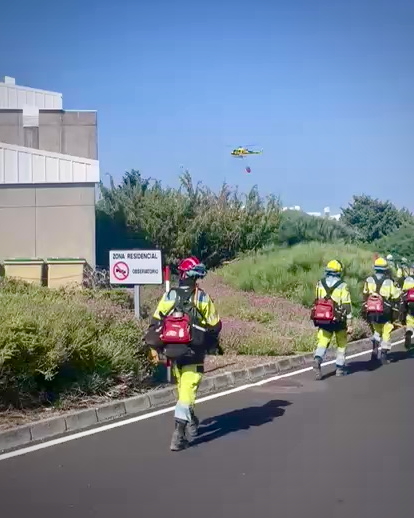 Técnicos de EIRIF durante la práctica de emergencia forestal desarrollada en el Observatorio del Roque de los Muchachos (ORM)