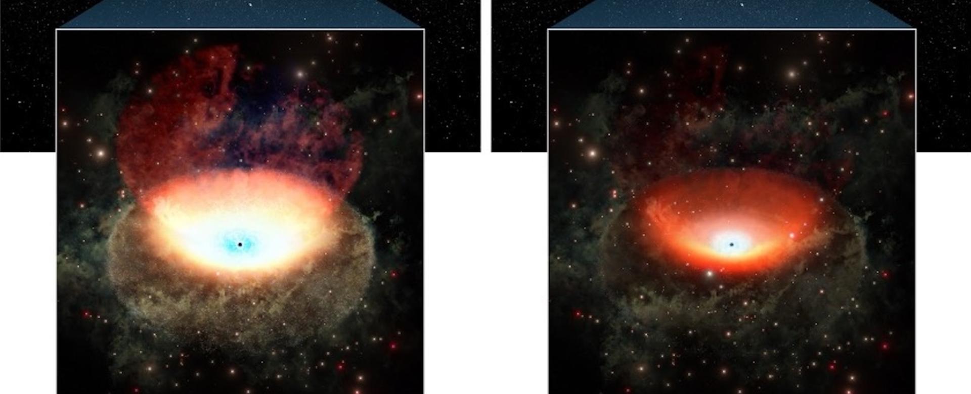 Comparación entre las fases brillante y tenue de un agujero negro supermasivo