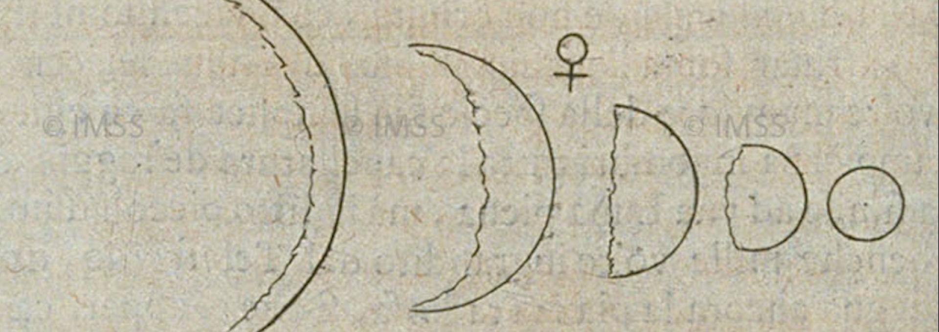 Dibujo de las fases de Venus realizado por Galileo Galilei en su obra “Il Saggiatore” (El Ensayador) en 1623. Crédito: Biblioteca Nazionale Centrale di Firenze.