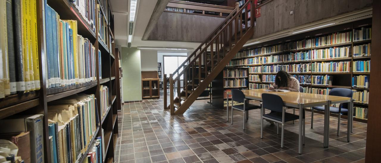 IAC Library: a view of the shelves in the reading room