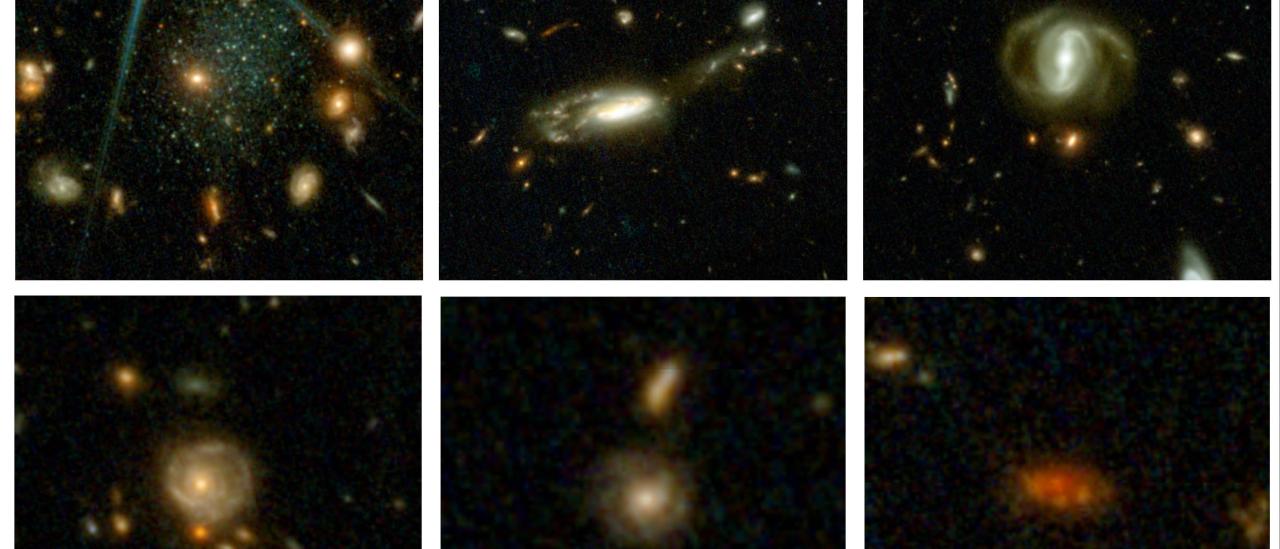 Nine galaxies taken from over 700,000 spanning all of cosmic time, from upper left to lower right: the present day universe, 3, 4, 8, 9, 10, 11, 12 and 13 billion years ago