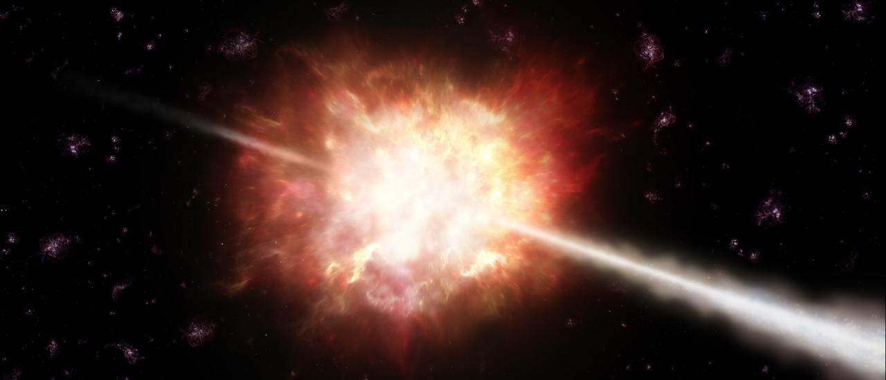 Recreación artística de una explosion de rayos gamma (GRB).