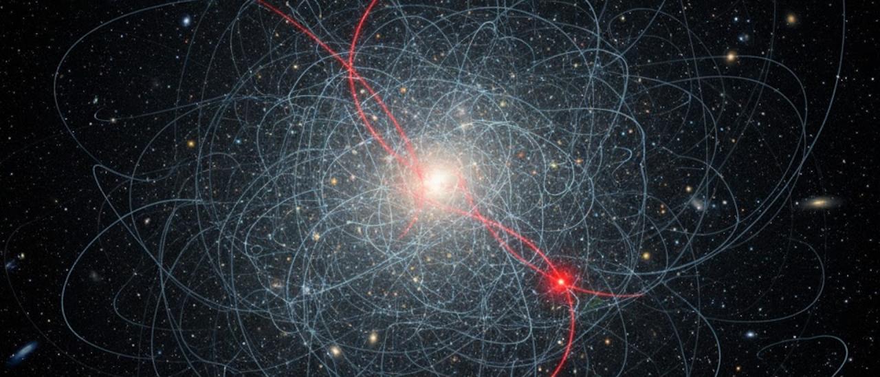 Recreación de colisiones entre partículas de materia oscura. Una colisión por partícula cada 10.000 millones de años explica la distribución de materia oscura en las galaxias enanas ultradébiles.