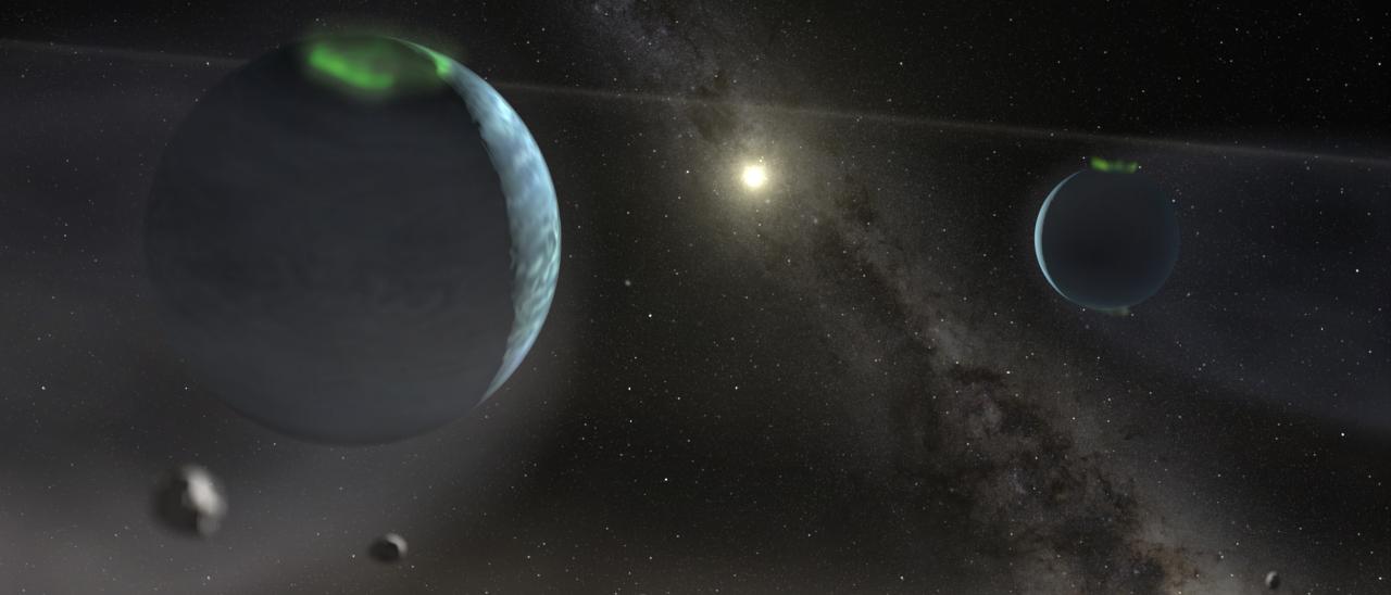 Representación artística del sistema planetario HD 114082