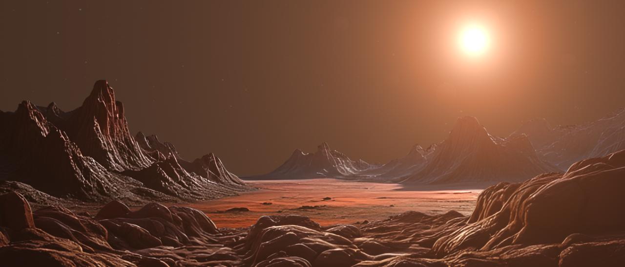 Recreation of the landscape of the exoplanet Barnard b orbiting its star / Gabriel Pérez (IAC)