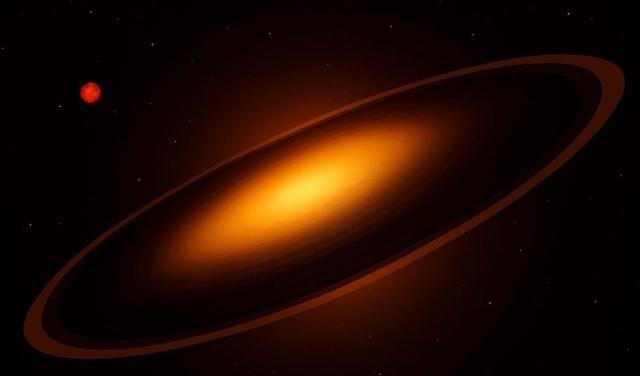 Eclipse provocado por un superjúpiter o enana marrón con anillos masivos 