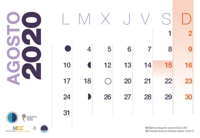 Calendario 2020 Agosto