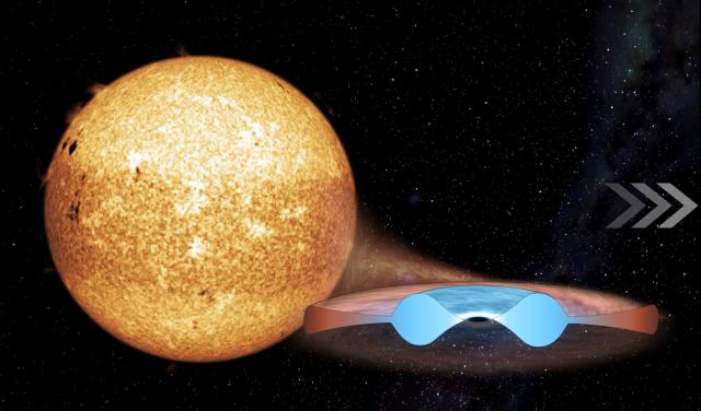 Recreación artística de MAXI J0637−430 durante una erupción
