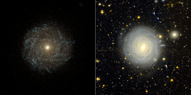 Comparison between an observed galaxy (right) and a simulated galaxy (left) 