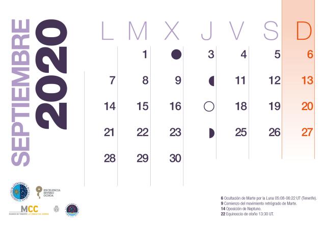 Calendario 2020 Septiembre