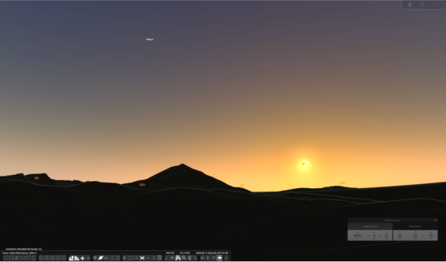 Simulación con Stellarium del eclipse parcial de Sol desde el Observatorio del Teide el 12 de agosto de 2026