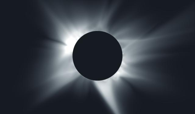 Simulation of the solar corona predicted for the August 12 eclipse, calculated using the La Palma supercomputer for the location of Palencia. Credit: IAC / Predictive Science Inc. (PSI).