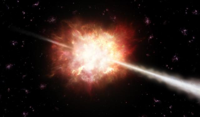 Recreación artística de una explosion de rayos gamma (GRB).