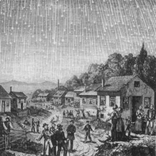 Grabado de 1833 que muestra una lluvia de estrellas sobre Gettysburg (EE UU). Grabado de 1833 que muestra una lluvia de estrellas sobre Gettysburg (EE UU).