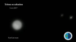Captura del vídeo de la ocultación de la estrella UCAC4 410-143659 por Tritón. Crédito: Sergio Velasco (IAC). Captura del vídeo de la ocultación de la estrella UCAC4 410-143659 por Tritón. Crédito: Sergio Velasco (IAC).