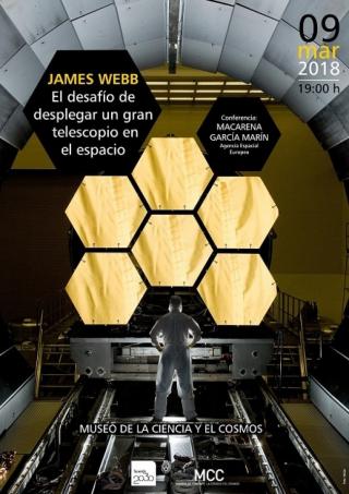 Cartel de la conferencia "James Webb. El desafío de desplegar un gran telescopio en el espacio". Crédito: Miriam Cruz (MCC)