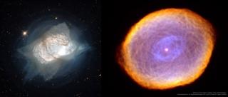 Images of the planetary nebula NGC 7027 (left) and IC 418 or Spirograph nebula (right) where infrared emission features have been detected, confirming the presence of very heavy elements. Credit: NGC 7027: Hubble Legacy Archive, ESA, NASA. Processed by: D Images of the planetary nebula NGC 7027 (left) and IC 418 or Spirograph nebula (right) where infrared emission features have been detected, confirming the presence of very heavy elements. Credit: NGC 7027: Hubble Legacy Archive, ESA, NASA. Processed by: D
