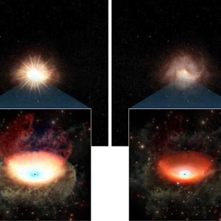 A comparison between the bright and faint phases of a supermassive black hole