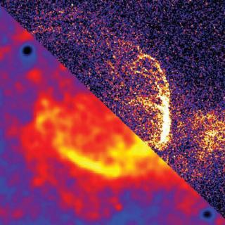 Imágenes en Hα+[N II] del súper remanente en M31N 2008-12a obtenidas con el Liverpool Telescope (izquierda) y con el Hubble Space Telescope y la cámara WFC3 (derecha).