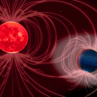 Artist’s impression of the interaction between the star (GJ 436) and the exoplanet (GJ 436 b)