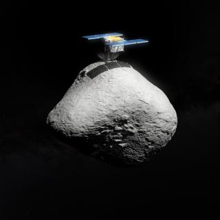 An artist's impression of Japan’s Hayabusa2 space mission touching down on the surface of the asteroid 1998 KY26. An artist's impression of Japan’s Hayabusa2 space mission touching down on the surface of the asteroid 1998 KY26.