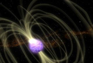 Representación artística de un magnetar que, tras el agrietamiento de su superficie, libera la energía almacenada en su potente campo magnético.Crédito: Laboratorio de imágenes conceptuales del Centro Goddard para Vuelos Espaciales de la NASA. 8119