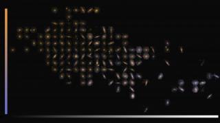 El diagrama color-magnitud de 151 galaxias observadas por CALIFA. Para cada galaxia se muestra una imagen en color verdadero generada usando las imágenes en las bandas B (azul), V (verde) y R (rojo), reconstruidas a partir de los cubos de datos de CALIFA. 8204