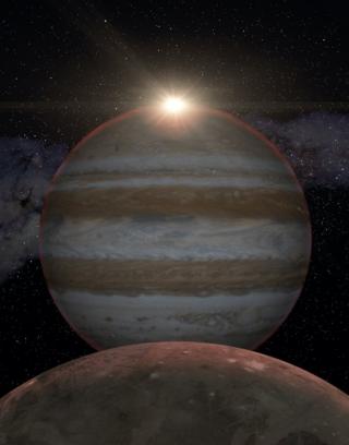 Illustration of Jupiter as seen from Ganymede at the moment of the eclipse. Credit Gabriel Pérez, SMM (IAC) Illustration of Jupiter as seen from Ganymede at the moment of the eclipse. Credit Gabriel Pérez, SMM (IAC)
