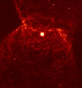 Structure of the molecular hydrogen in the bipolar planetary nebula NGC 2346, known for its characteristic shape, of a butterfly or a sand-clock. Credits: NOAO.