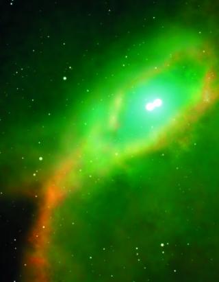 Pie de figura: ilustración artística de la región central de la nebulosa planetaria Henize 2-428. El tamaño de las estrellas no está a escala. Crédito: Gabriel Pérez, SMM (IAC). 7826
